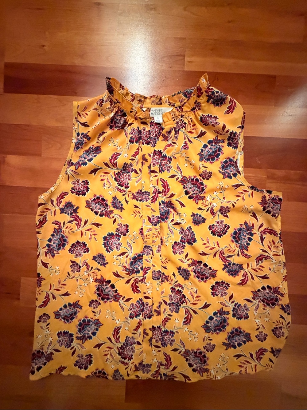 Market & Spruce Mustard Yellow Floral Sleeveless Top